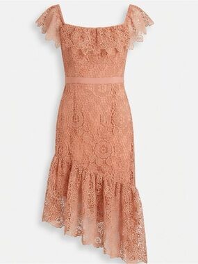 Gianni Bini Blush Peach off the shoulder Lace Midi Dress size m feminine lacy